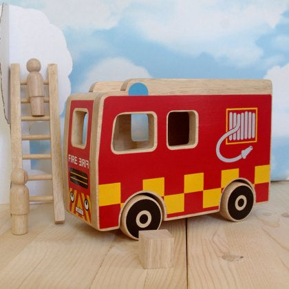 Wooden fire engine playset