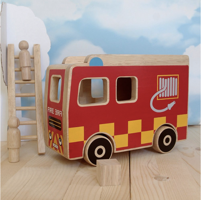 wooden fire engine play set